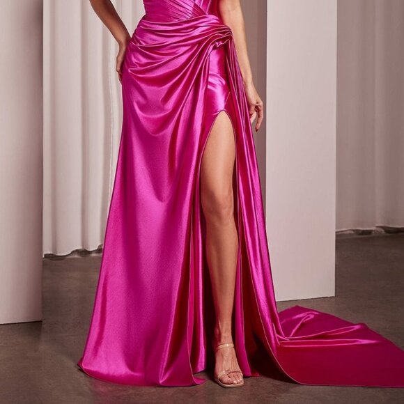 New Formal Sleeveless Strapless Soft Satin Dress w/ Pleated Waistline CD379 - Picture 6 of 9